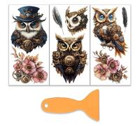 OLYCRAFT 3 pz/Set Trasferimenti Meccanici per Mobili e Artigianato 15x30cm Decalcomanie per Mobili A Forma di Gufo Steampunk Adesivi per Trasferimento di Mobili con 1 raschietti per Decorazioni