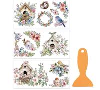 OLYCRAFT 3 pz/Set Uccelli Fiori Trasferimenti per Mobili e Artigianato 15x30cm Gabbia per Uccelli Ghirlanda Mobili Decalcomanie Trasferimento Adesivi Strofinare su Decalcomania con 1 pz Raschietto