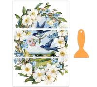 OLYCRAFT 3 pz/Set Uccellino blu Adesivi trasferibili per Mobili e Artigianato 30x15cm Decalcomanie per mobili con uccellini e fiori Adesivi trasferibili con Raschietto per mobili e decorazioni la casa