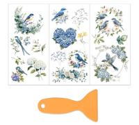 Olycraft 3 pz/Set Uccello Blu con Ortensia Trasferimento Adesivi Decalcomanie per Mobili e Artigianato 15x30cm Tema Natura Mobile
