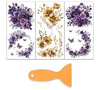 OLYCRAFT 3 pz/set viola fiore dorato strofinare sui trasferimenti per mobili e mestieri 15x30cm corona decalcomanie mobili decorazione farfalla trasferimento adesivo con 1pc raschietto per finestra di