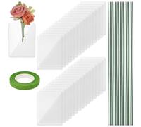 OLYCRAFT 30pz Busta di plastica per Fiore all'occhiello da Taschino Porta Fiore all'occhiello con 15 steli Floreali Verdi 1 Rotoli di Nastro Floreale per Matrimonio Sposo Ballo di Fine Anno