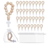 OLYCRAFT 36pz Rosario in Legno con Ciondolo A Croce Bianca Mini Rosari Classici e Sacchetti in Rete Perline in Legno Lunghe 93mm Perline in Legno con Croce per Bomboniere per Gli Ospiti