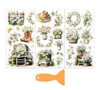 OLYCRAFT 3pz/Set Adesivi Trasferibili A Forma di Margherita per Mobili e Artigianato 15x30cm con Ghirlanda Cappello di Paglia con raschietti per Scrapbooking Finestre Decorazioni Fai Da Te per La Casa