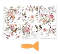 OLYCRAFT 3pz/Set Adesivi Trasferibili con Fiori e Uccelli per Mobili e Artigianato 15x30cm Rose Rami Decalcomanie con 1 raschietti per Scrapbooking Finestre Decorazioni Fai Da Te per La Casa