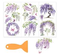 OLYCRAFT 3Pz/set Glycine strofinare sui trasferimenti per mobili e artigianato 15x30cm Fiori Viola Adesivi Decorazione per Mobili con Raschietti per Decorazione Mobili in Legno