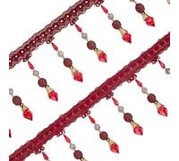 OLYCRAFT 4 m Rosso Lungo Perline Nappa Tenda Passamaneria 13cm di Larghezza Perline Frangia Passamaneria Perline Palla Appesa Nappa Frangia Passamaneria Poliestere Frangia Pizzo Nastro per Coprire