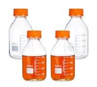 OLYCRAFT 4 pezzi 500ml Flaconi rotondi in vetro borosilicato con tappo a vite GL45 Bottiglia rotonda graduata in vetro per uso scientifico per liquidi reagenti da laboratorio 121 °C