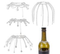 OLYCRAFT 4 pz 12cm Nappe per Bottiglie di Vino Argento Nappa con Strass e Perle per Bottiglie di Champagne Frangia Decorativa per Bottiglia di Champagne per Decorazioni di Matrimoni e Feste
