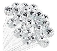 OLYCRAFT 40 pz 18.7x2.6cm Palline Da Disco Agitatori per Cocktail Argento Cocktail Da Discoteca Bastoncini Decorativi Specchio Rotondo Bastoncini per Bevande Al Caffè Decorazioni