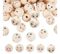 OLYCRAFT 40Pz 5 Stile Perline di legno con volto sorridente 25mm perline di legno dipinte con testa da 4,7 mm Perline di legno rotonde per l'artigianato fai da te che appende le decorazioni Gioielli