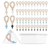 OLYCRAFT 48pz 4 Colori Rosario in Legno Perline con Ciondolo A Croce 91mm Lungo Rosario in Legno Perline da Dito con Croce Rosari Classici in Miniatura e Sacchetti A Rete per Ospiti Bomboniere