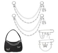 OLYCRAFT 4pz Set di Ciondoli per Borsa In Argento Catena per Borsa con Fiocco decorativa per borse con spilla da balia jumbo Portachiavi per borse per donne Decorazione per borse a tracolla e a spalla