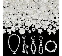 OLYCRAFT 500pz Mix di Perle di Imitazione ABS 14 stili Stella Fiocco Farfalla Distanziatore di Plastica Perla con Fori Da 1.4mm~2mm Perline Acriliche Bianche per La Creazione di Gioielli Portachiavi