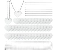 OLYCRAFT 50pz Set di Targhette per Cani Vuote con Stampaggio A Doppia Faccia Include Etichetta A Forma di Cuore In Alluminio con Stampa A Sublimazione Catene per Collane Braccialetti per Domestici