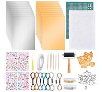 OLYCRAFT 51pz Kit Artistico Per Sbalzo Su Metallo Include 30x20cm Fogli di Lamina di Alluminio Tappetino Da Taglio In Feltro Adesivi 3D Filo di Rame e Rullo per Inchiostro per Lavori Manuali Fai Da Te