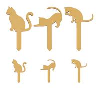OLYCRAFT 6pz 6 Stile Sagome di Gatto Palo Decorativo per Piante 10~20.5x5.6~13cm Animali Tema Paletti in Legno Etichette per Piante in Legno Segni per Fiori Vaso Fioriera Decorazioni per La Casa