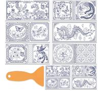 OLYCRAFT 6pz Adesivi Trasferibili A Forma di Drago per Mobili e Artigianato 30x15cm Motivi Orientali Decalcomanie per Mobili con 1 Raschietto per Bicchieri di Vetro Armadietti Decorazioni per La Casa