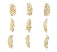 OLYCRAFT 9 pezzi 4x4cm Piuma Adesivi Piuma Metallo Adesivi Autoadesivi Oro Metallo Adesivi Oro per Scrapbooks DIY Resina Artigianato Telefono & Bottiglia d'acqua Decorazione