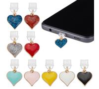 OLYCRAFT 9 pezzi di charms a cuore colorati per spine antipolvere 18 mm con ciondoli a cuore Charm per la protezione della porta del telefono di tipo C per la maggior parte dei telefoni di tipo C