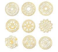 OLYCRAFT 9pcs 4x4cm Sacro Geometria Adesivo Cerchio Metallo Adesivo Ottone dorato Adesivi autoadesivi in metallo dorato per Scrapbooking DIY Resina Artigianato Telefono Bottiglia d'acqua Decorazione