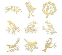 OLYCRAFT 9pcs 4x4cm Uccello Modello Adesivi Ramo di Uccello Fiore Autoadesivi Oro Adesivi Tema Animale Metallo Adesivi Oro per Scrapbook Fai da te Resina Artigianato Telefono Bottiglia D'acqua