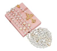 OLYCRAFT Cordone di unione per il rosario nuziale Perle di rosa bianca come cordone del rosario con croce pendente in oro e strass per matrimonio Lasso di perle per matrimoni decorazioni di festa