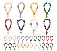 OLYCRAFT Rosario in legno con ciondolo a forma di croce, rosario cattolico, lunghezza 12 cm, unisex, non pieghevole, 32 pezzi, 8 colori