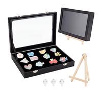 OLYCRAFT Scatola di velluto per spille e spille da collezione con finestra in vetro trasparente Scatola di velluto per distintivi con staffa e fermagli per spille e medaglie da collezione -23x18x3,2cm