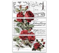 OLYCRAFT Set 3 pz Rose da Strofinare per Mobili e Artigianato 30x15cm, Timbro Floreale Decalcomanie in Legno, Adesivi Decorazione