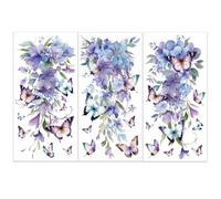 OLYCRAFT Set da 3 pezzi con fiori e farfalle viola da strofinare su trasferimenti per mobili e artigianato, materiale in PVC, stile fiore viola, tema floreale e farfalla, uso interno, fogli da 15 x 30