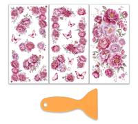 OLYCRAFT Set da 3 pezzi di adesivi per mobili e artigianato, motivo peonia rosa, 15 x 30 cm, adesivi per trasferimento mobili, con 1 raschietto per album di ritagli, finestre, decorazioni fai da te