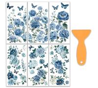 OLYCRAFT Set da 6 pezzi di fiori blu verdi strofinano sui trasferimenti per mobili e mestieri 15 x 30 cm farfalle decalcomanie per mobili decalcomanie per mobili e piante adesivi trasferimento con 1