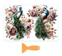 OLYCRAFT Set di 3 adesivi a forma di peonia con pavone, per mobili e artigianato, 15 x 30 cm, con raschietto