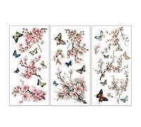 OLYCRAFT Set di 3 adesivi Sakura Rub on Transfer per mobili e mestieri 15 x 30 cm con fiori di ciliegio adesivi trasferimento farfalla strofinare su decalcomanie per mobili in legno scrapbooking