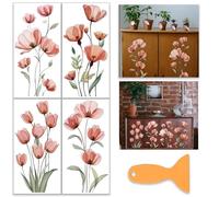 OLYCRAFT Set di 4 tulipani da strofinare sui trasferimenti per mobili e artigianato, 15 x 30 cm, acquerello, fiori, mobili, decalcomania con 1 raschietto per album di ritagli, finestre, decorazioni