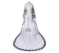 OLYCRAFT Velo in Pizzo Nero Tulle Lungo da Cattedrale Velo Trasparente Da Sposa Veli per Costumi di Halloween Veli da Spose in Morbido Tulle per Accessori Feste di Addio al Nubilato e Halloween