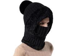 OLYGEE 3 in 1 Beanie Hat for Women with Scarf And Mask, Upgrade 3 in 1 Beanie Hat, Winter Hats for Women (Black)