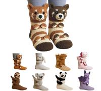 OLYGEE 3D Knit Animal Socks -3D Animal Socks, Cute Hand Crocheted Layer Cotton Sock for Warmth, Fun Christmas Gifts for Women Men (I)