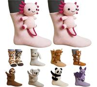 OLYGEE 3D Knit Animal Socks -3D Animal Socks, Cute Hand Crocheted Layer Cotton Sock for Warmth, Fun Christmas Gifts for Women Men (G)
