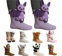 OLYGEE 3D Knit Animal Socks -3D Animal Socks, Cute Hand Crocheted Layer Cotton Sock for Warmth, Fun Christmas Gifts for Women Men (D)