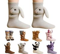 OLYGEE 3D Knit Animal Socks -3D Animal Socks, Cute Hand Crocheted Layer Cotton Sock for Warmth, Fun Christmas Gifts for Women Men (H)