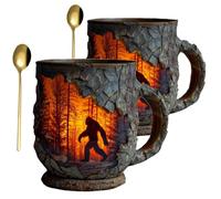OLYGEE Bigfoot Forest Fire Mug, 3D Relief Bigfoot Coffee Mug for Cryptozoology Enthusiasts Campers Hikers Nature Lovers, Unique Gift Idea (2pcs)