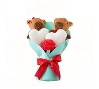 OLYGEE Capybara Valentines Plush Bouquet - Set of 2 Adorable Stuffed Animals with Hearts & Pink Bow Wrap, Plush Flower Bouquet for Valentine’s Day Gifts, Anniversaries, Weddings