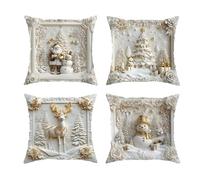 OLYGEE Christmas Themed Cushion Covers-luxury christmas style pillow cover Set of 4 White Christmas Theme Decorative Cushion Cases Holiday Farmhouse Style for Sofa Bed Couch 45 * 45cm (1pcs)