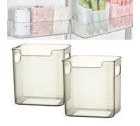 OLYGEE Clear Freezer Storage Bins for Bottom Freezer, Stackable Plastic Organizer with Handles, Side Door Vertical Storage for Kitchen, Pantry & Cabinet (Coffee,S*2)
