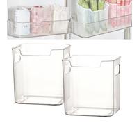 OLYGEE Clear Freezer Storage Bins for Bottom Freezer, Stackable Plastic Organizer with Handles, Side Door Vertical Storage for Kitchen, Pantry & Cabinet (Transparent,S*2)