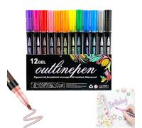 OLYGEE Dreamy Sparkle Dual-Line Contour Pen Set-Dreamy Sparkle Dual Line Marker, Double Line Outline Art Pen, Quick-Dry Ink for Drawing, Coloring & DIY Crafts (12 Colors)