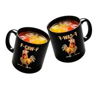 OLYGEE F-Caw-F Funny Chicken Mug - F Caw F Coffee Mug with Ergonomic Handle for Men Women, Novelty Mugs Gifts Office Home, Ideal Present Birthday, Funny Rooster Crowing Meme Tea Cups (2pcs Black)