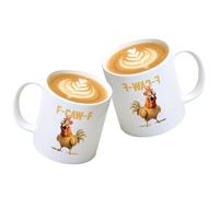 OLYGEE F-Caw-F Funny Chicken Mug - F Caw F Coffee Mug with Ergonomic Handle for Men Women, Novelty Mugs Gifts Office Home, Ideal Present Birthday, Funny Rooster Crowing Meme Tea Cups (2pcs White)
